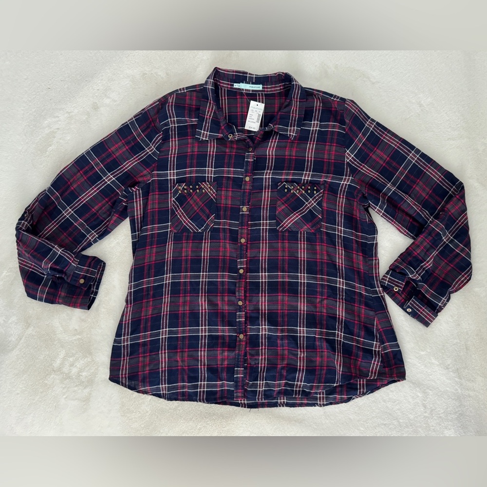 Maurices Plaid Shirt with Studded Pockets, Size XXL - NWT